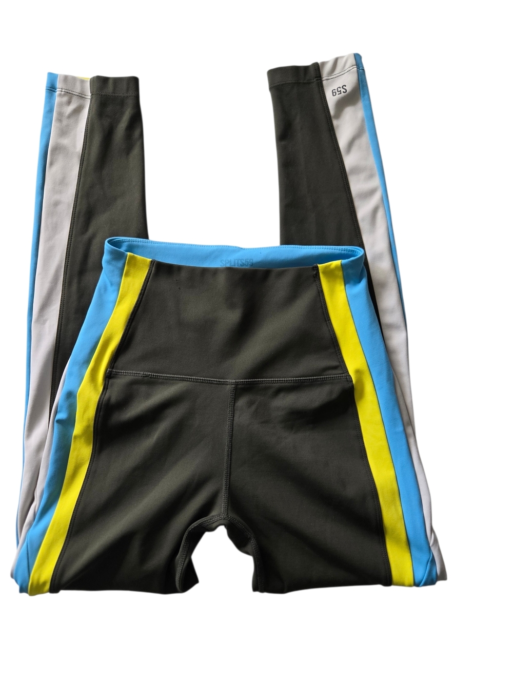 Splits59 Olive Green Colorblock Leggings Small Blue Yellow White High Rise